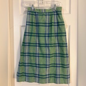 Retro rockabilly green plaid pencil skirt